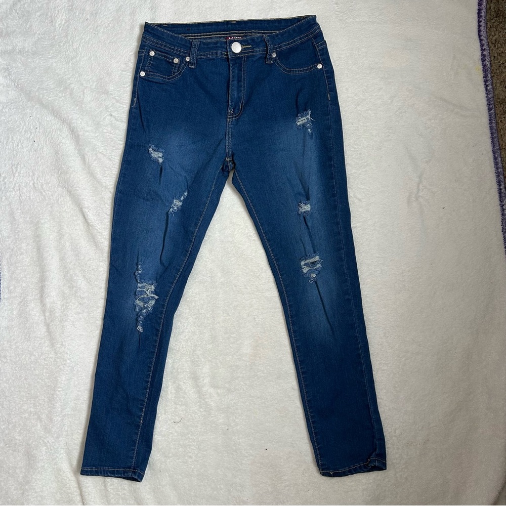 Denim Blue Distressed Skinny Jeans